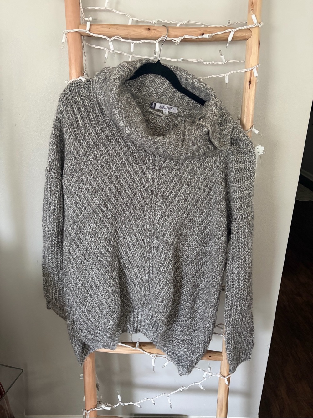 Jennifer Lopez Heather Gray Cowl Neck Chunky Knit Sweater